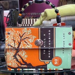 Unique Book-Themed Handbag with Beaded Handle